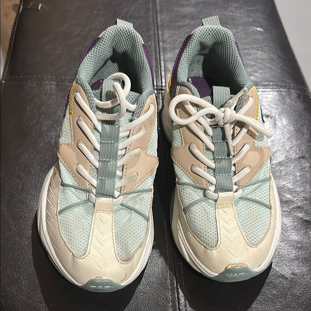 Zara  Mint and Beige Athletic Sneakers with Purple Accent